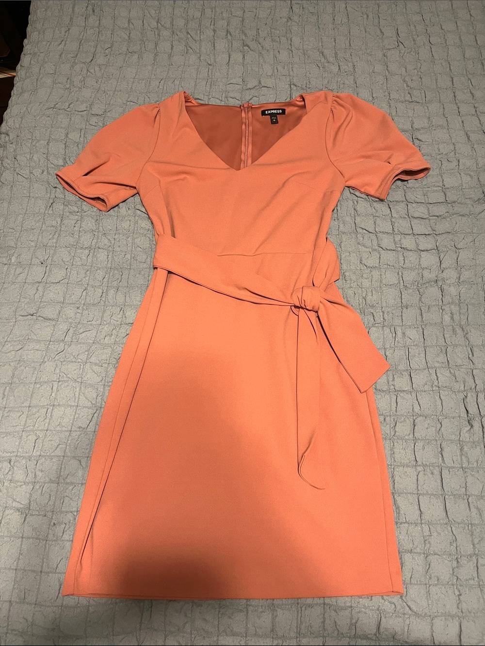 Express Coral-Peach Tie-Waist Mini Dress